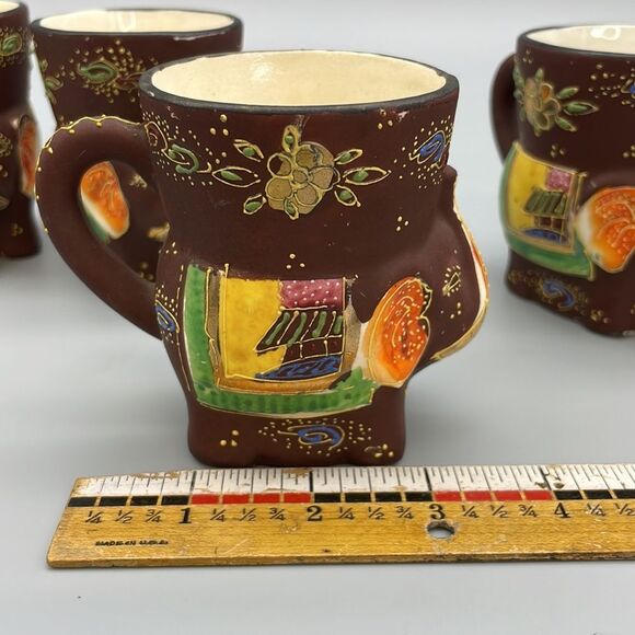 1920s Japanese Satsuma 6 Elephant Tea Cups Hand Painted Porcelain Figurine - Picture 14 of 15